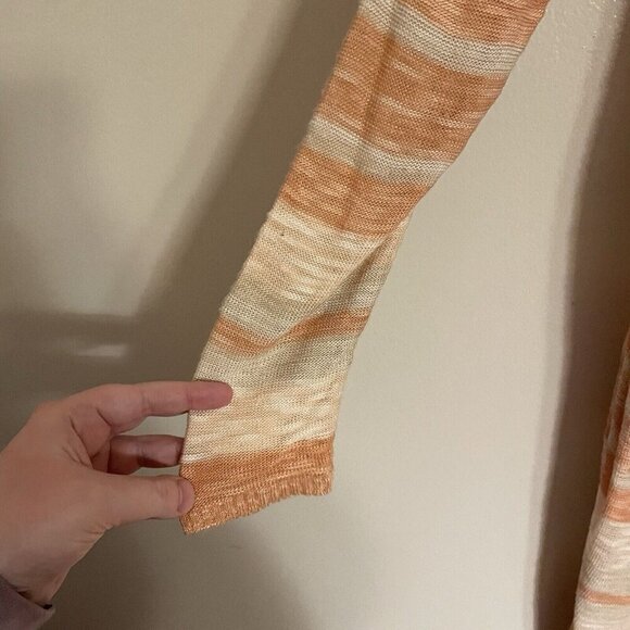 Maurices Women Sz M Peach/Cream Striped Open Front Lightweight Cardigan Sweater - Picture 3 of 10